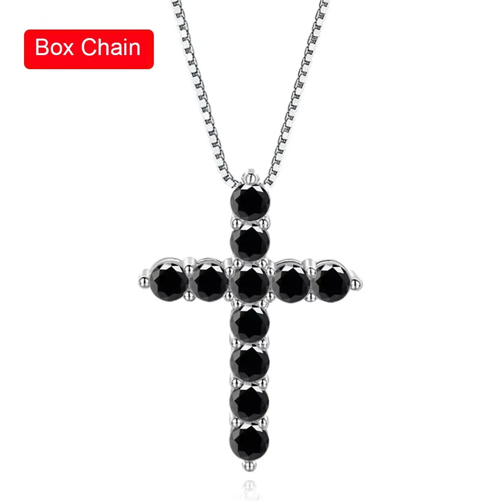 Serenity 3mm 4mm 5mm Black Moissanite Cross Pendant Necklace For Women Men 100% S925 Sterling Silver Jesus Neck Chain