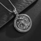 Retro Domineering Ouroboros Wrapped Around The Tree of Life Pendant Necklace Men's Personalized Punk Cool Casual