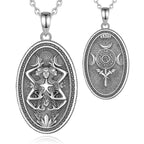 AEONSLOVE Silver Hecate Triple Moon Goddess Necklace Vintage Oval Pendant Wicca Pagan Jewelry Protection Amulet