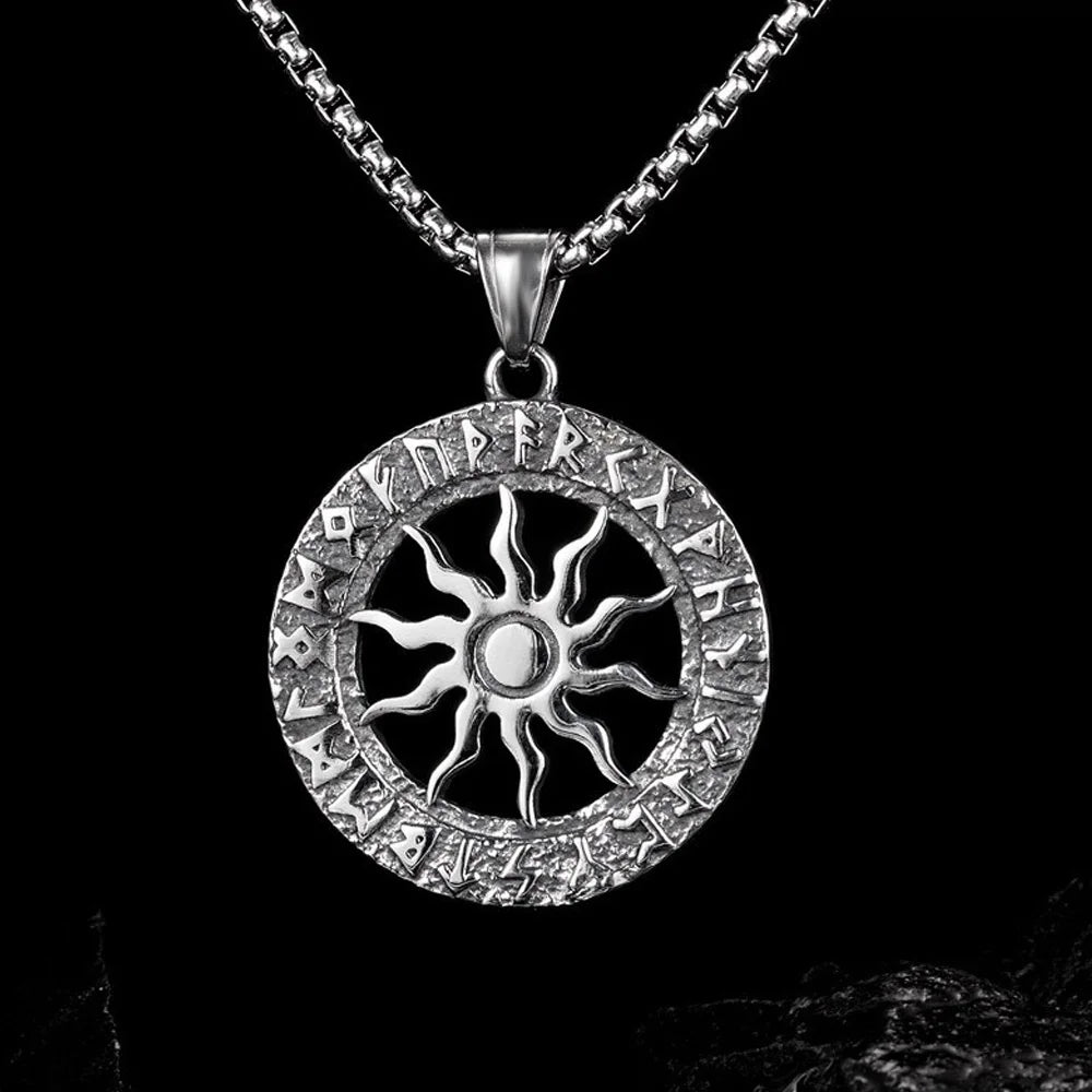 Viking Sun Rune Pendant Necklace — Stainless Steel