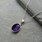 Retro Minimalism Stainless Steel Egg Oval Purple Black Onyx Pendant Necklace for Women Sliver Color Collar Chain