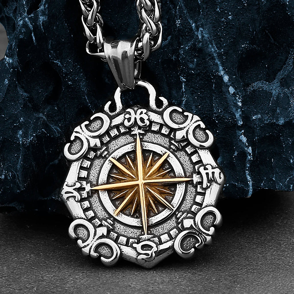 Domineering Xinghai Compass Street Hip-hop Pendant Men and Women Fashion Charm Creative Stainless Steel Pendant Necklace Gift