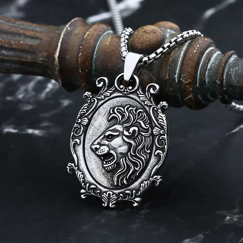 Lion Head Pattern Pendant Necklace — Stainless Steel