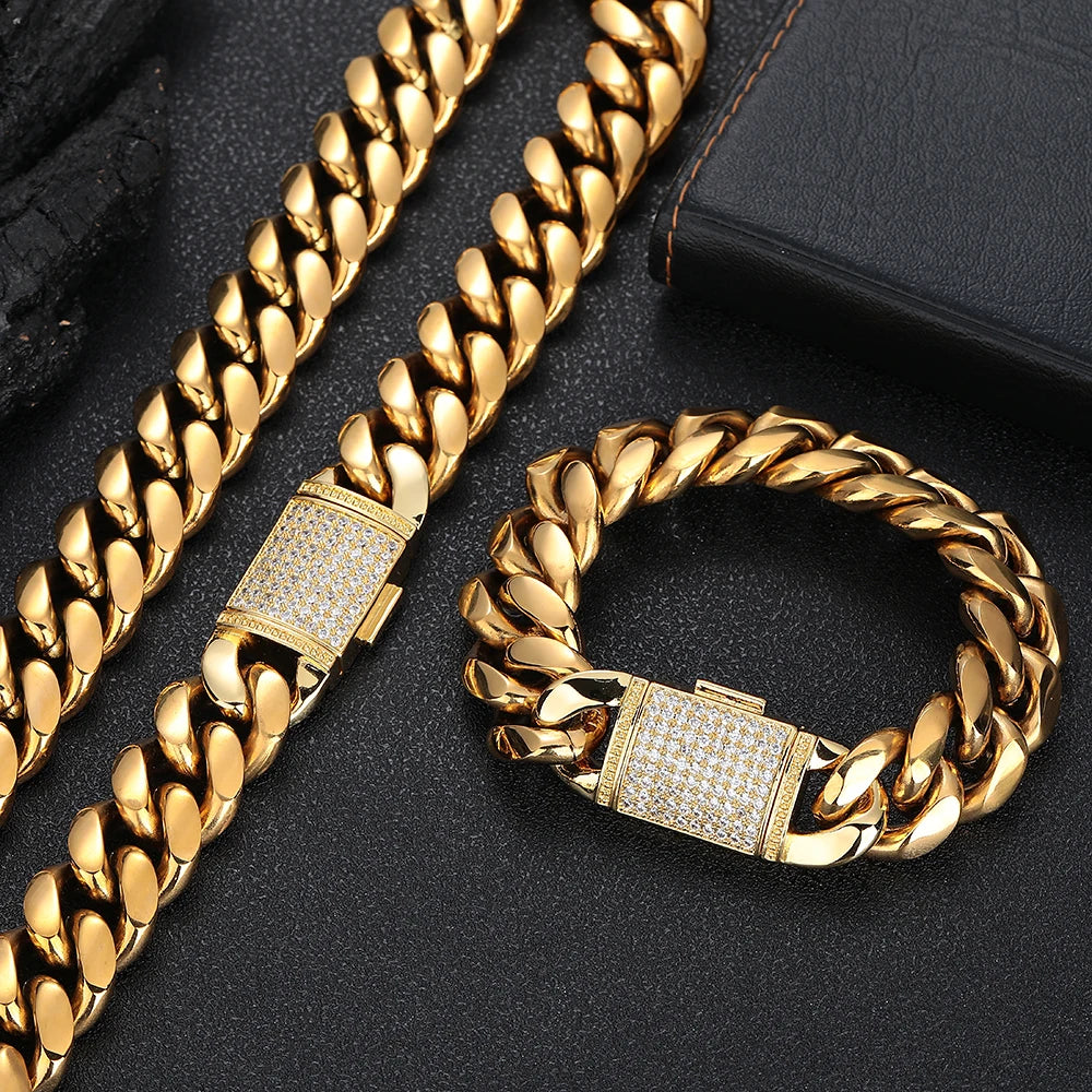 18K Gold Cuban Chain Necklace Iced Out 18MM