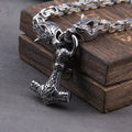 Wolf Head Thor Hammer Pendant — Stainless Steel
