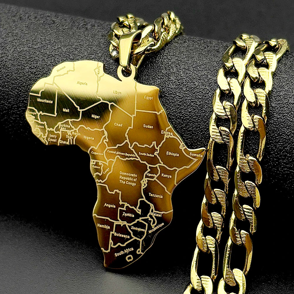 Africa Map Pendant Necklace — Gold-Tone