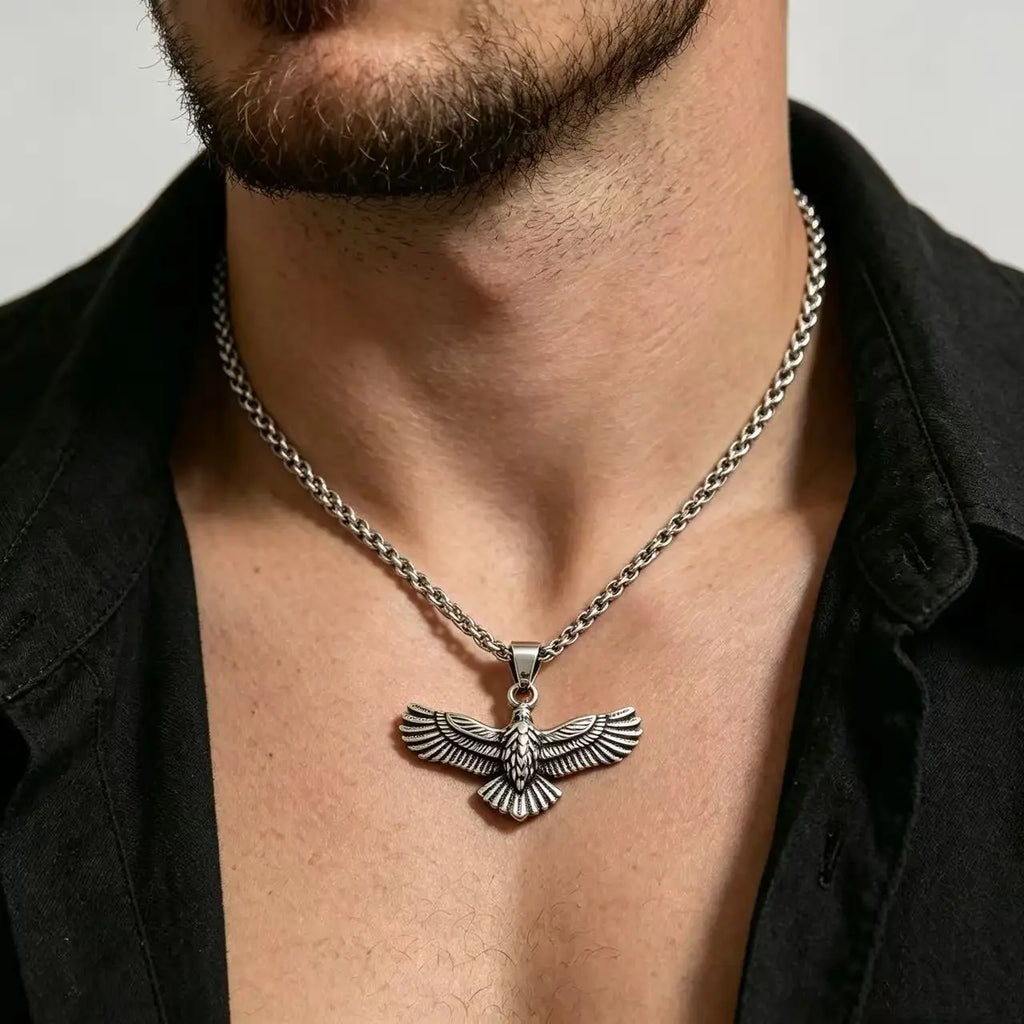 Viking Raven Stainless Steel Pendant Necklace
