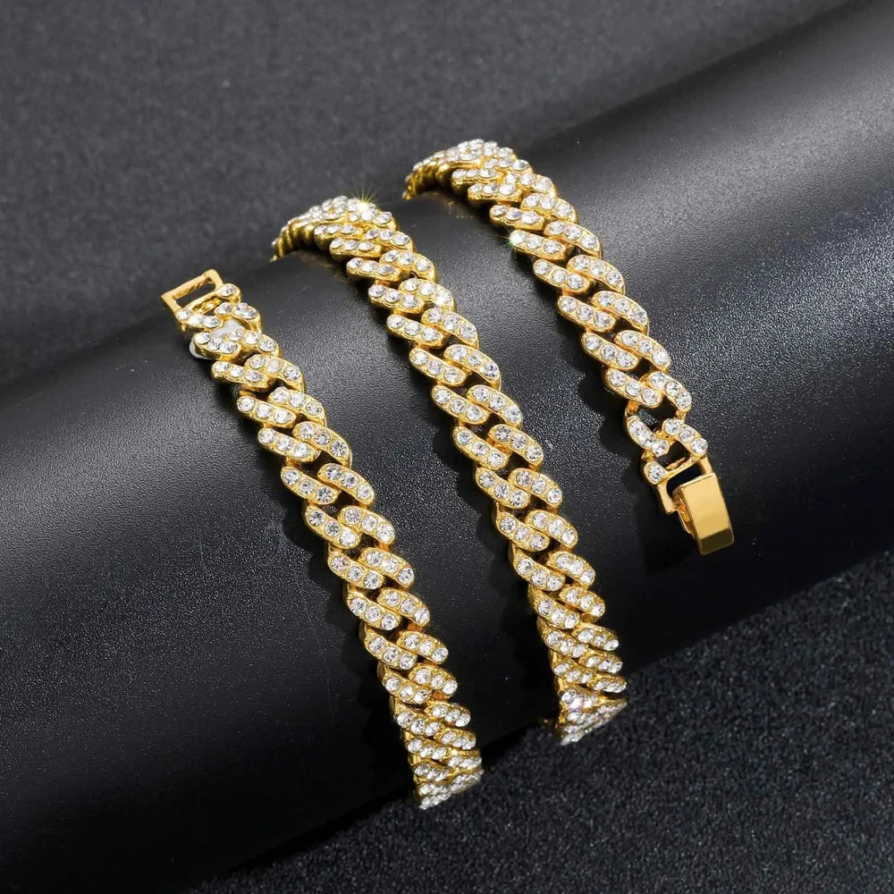 New High Quality 9MM Width Miami Cuban Chain Necklace For Men Women Hip Hop Iced Out Bling Charm Chains Necklace Fashion Jewelry