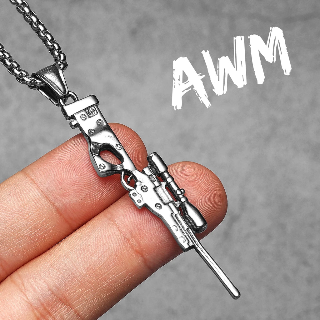 Gun Series AK47 M16 Sniper Rifle Stainless Steel Jewelry Men Necklaces with Pendant For Male Women Punk Hip Hop Gifts Wholesale