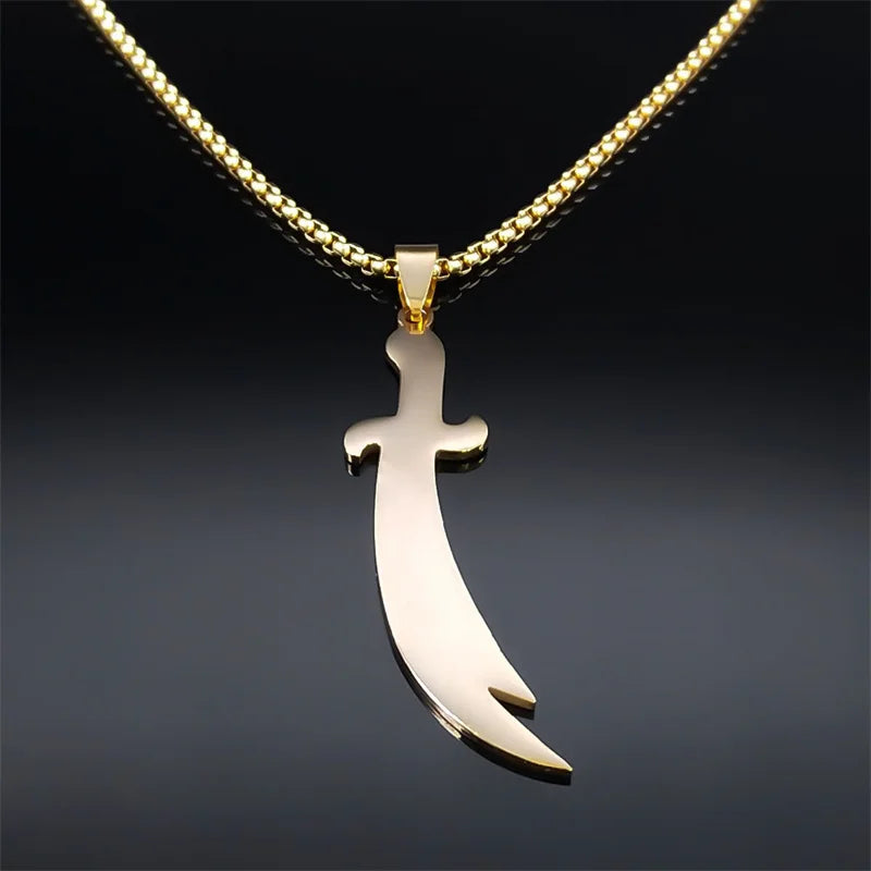 Zulfiqar Imam Ali Sword Necklace — Stainless Steel, Gold-Tone