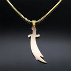 Arabic Ali Sword Knife Necklaces for Men Stainless Steel Gold Color Muslim Islamic Imam Ali Zulfiqar Pendant Necklace Jewelry