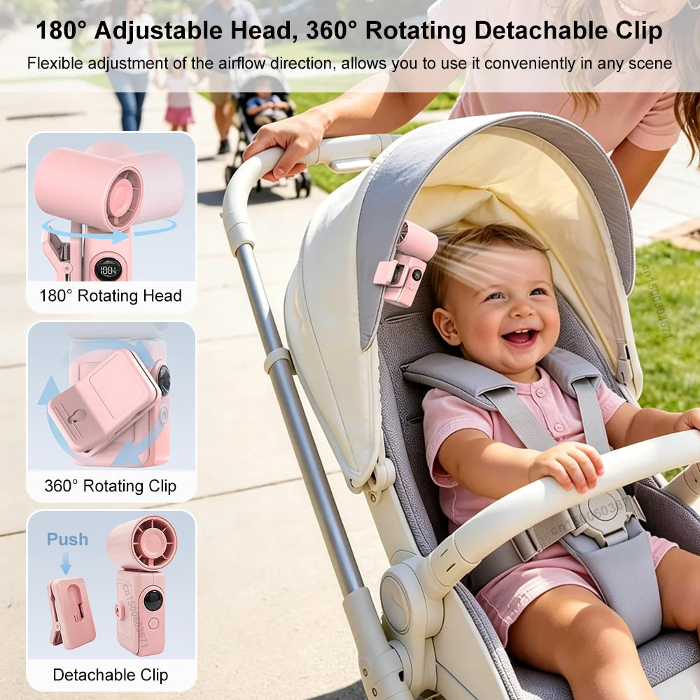 Portable Handheld Fan Mini Clip Fan With Umbrella Holder Function USB Rechargeable Personal Cooling Fan For Outdoor