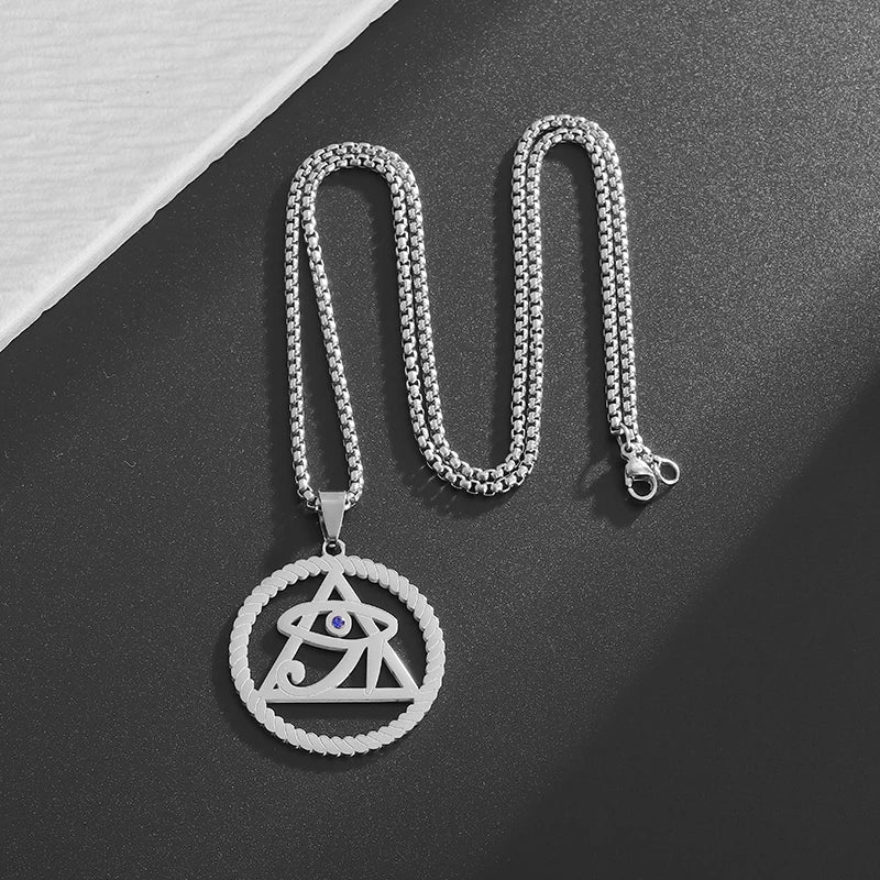 Ancient Egyptian Gods Eye of Horus Triangular Eye Stainless Steel Necklace Suitable for Men and Girls Retro Punk Lucky