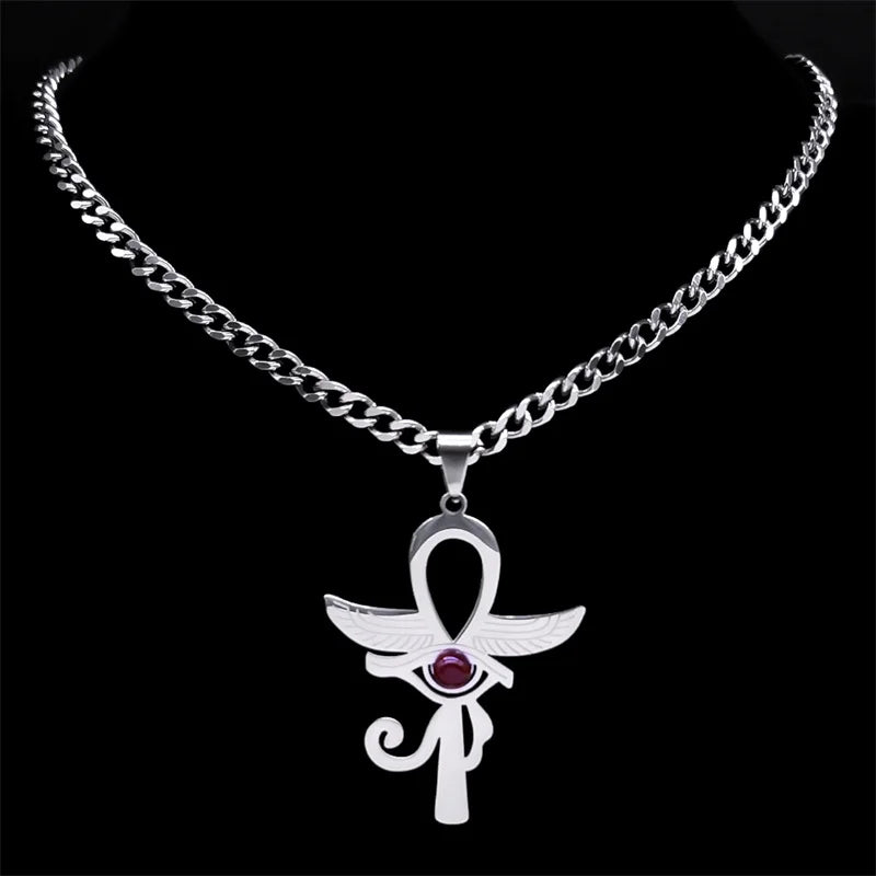 Cross Horus Eye Steel Pendant Ancient Ankh Egypt