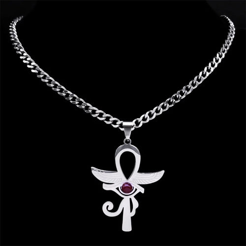 Cross Horus Eye Steel Pendant Ancient Ankh Egypt