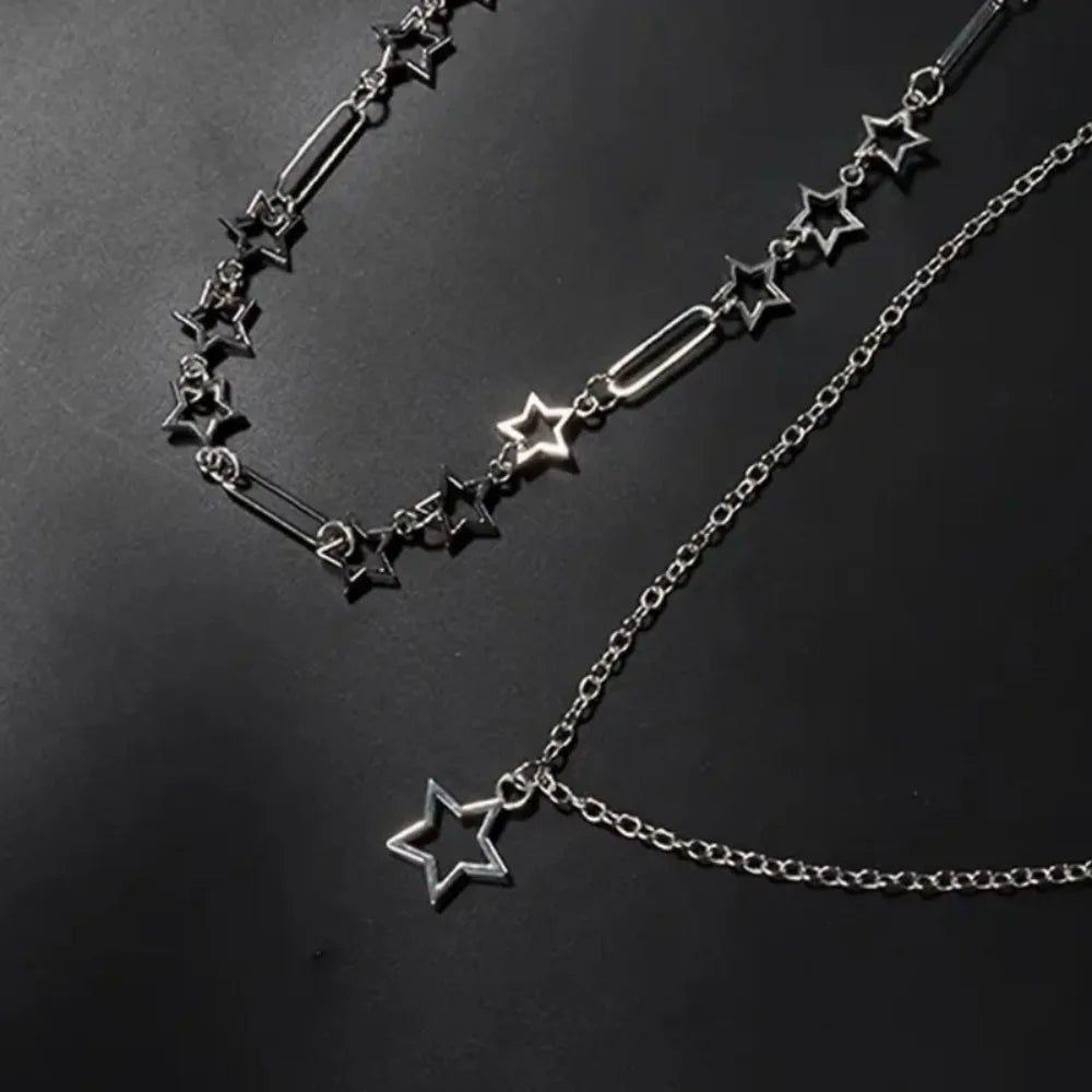 Y2K Five-Point Star Necklace Set — Stainless Steel