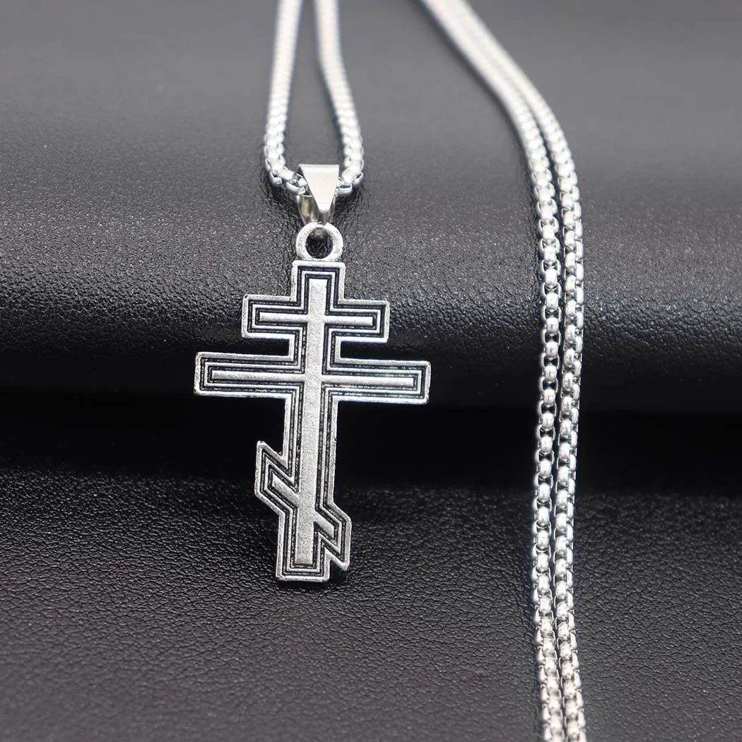 Russian Orthodox Byzantine Cross Pendant Necklace — Zinc Alloy
