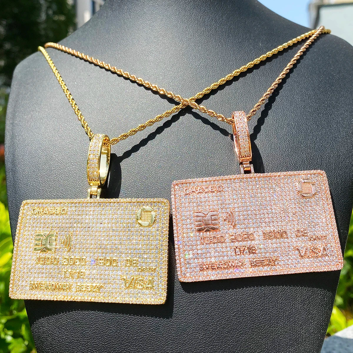 Aokaishen Iced Out Credit Card Necklace Pendant for Men Real Gold Plated 5A Cubic Zirconia Hip Hop Jewelry