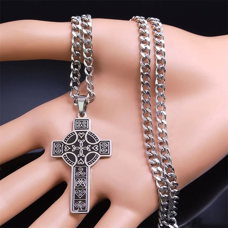 Viking Celtic Cross Pendant Necklace — Stainless Steel