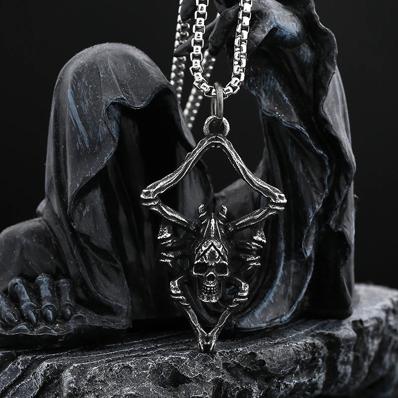 Retro Animal 2024 New 316L Stainless Steel Spider And Skull Pendant Necklace For Men Fashion Casual Punk Jewelry