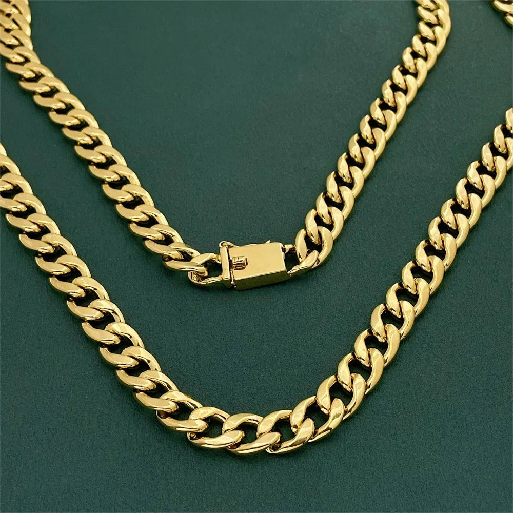 10MM 75CM Side Cuban Chain Necklace Men 24K Gold AU999 - Simple Grand, Outfit Highlight Aura