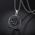 Allah Scripture Round Medal Pendant Stainless Steel Necklace Mens Islamic Jewelry Amulets Muslim Gifts
