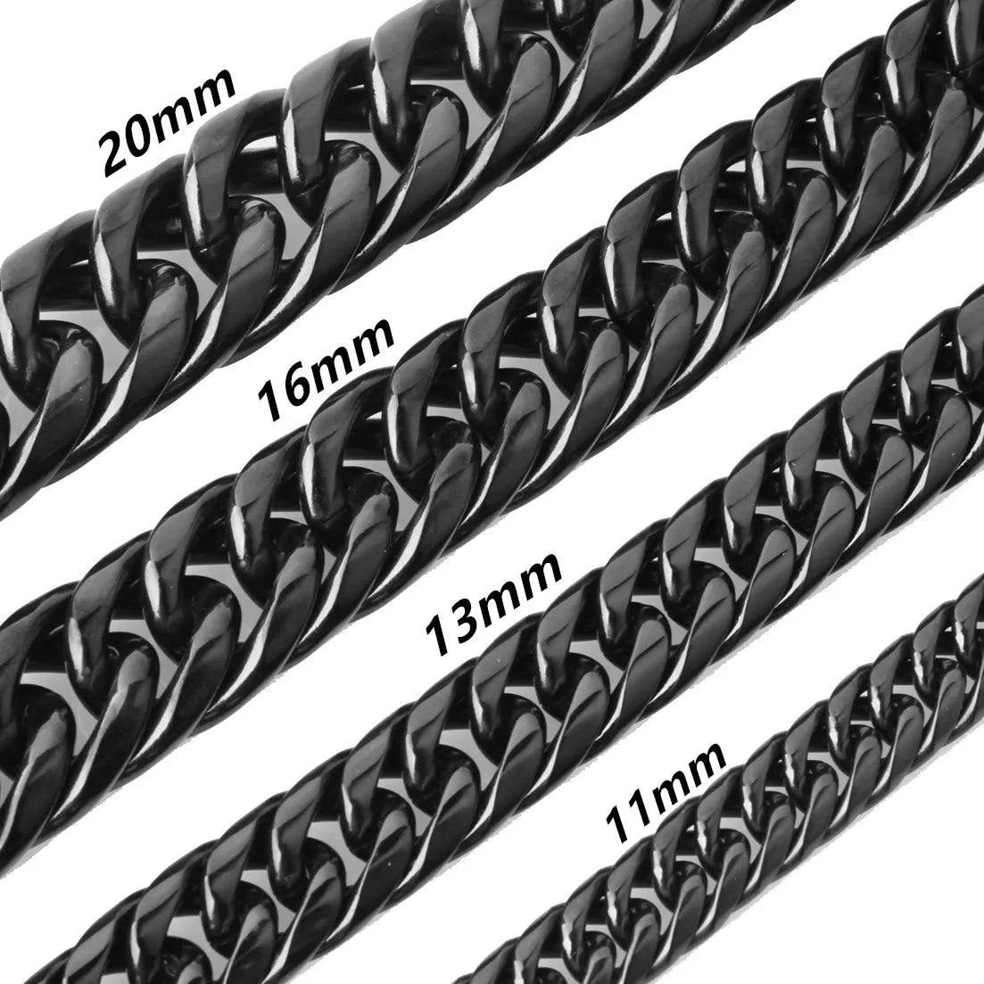 Black Cuban Chain Necklace 9-22mm — SS