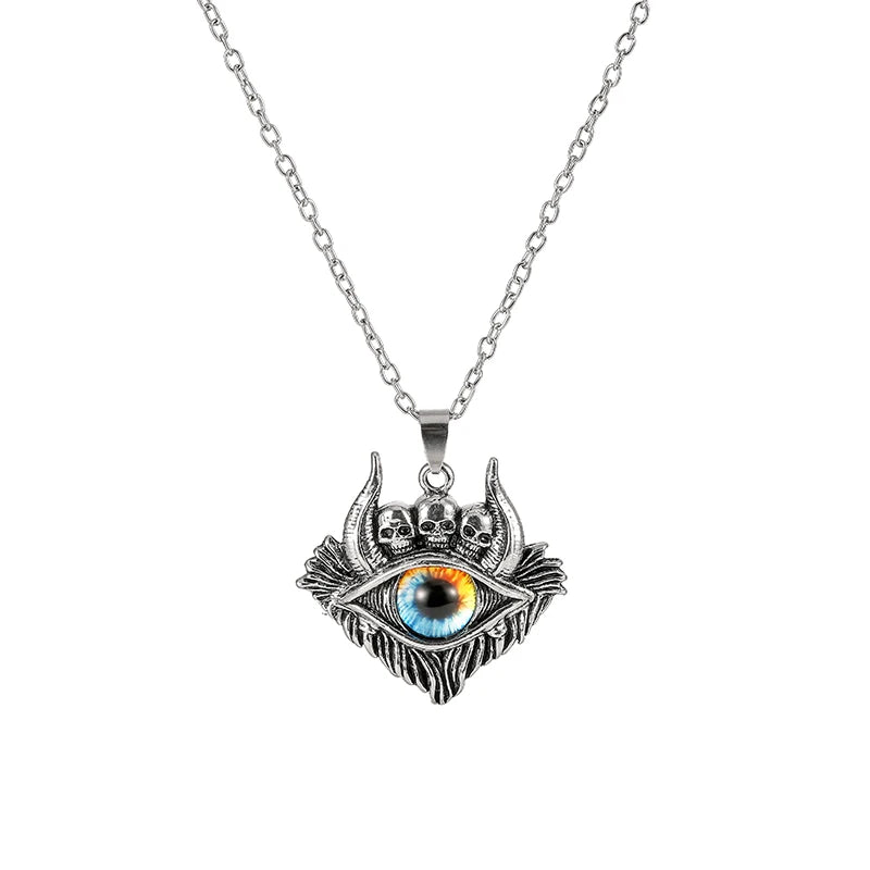Antique Evil Eye Pendant Necklace For Women Men Creative Punk Hollow Star Colorful Eyeball Connect Choker Chain Jewelry