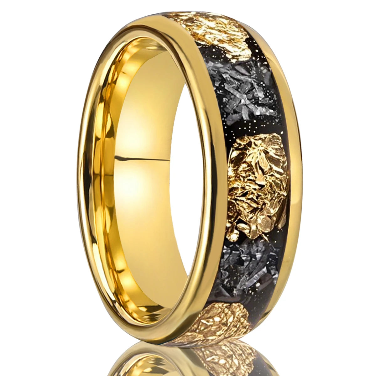 8MM Meteorite tungsten ring for man fashion jewelry Men's wedding bands Inlaid gold leaf engagement rings fine gifts