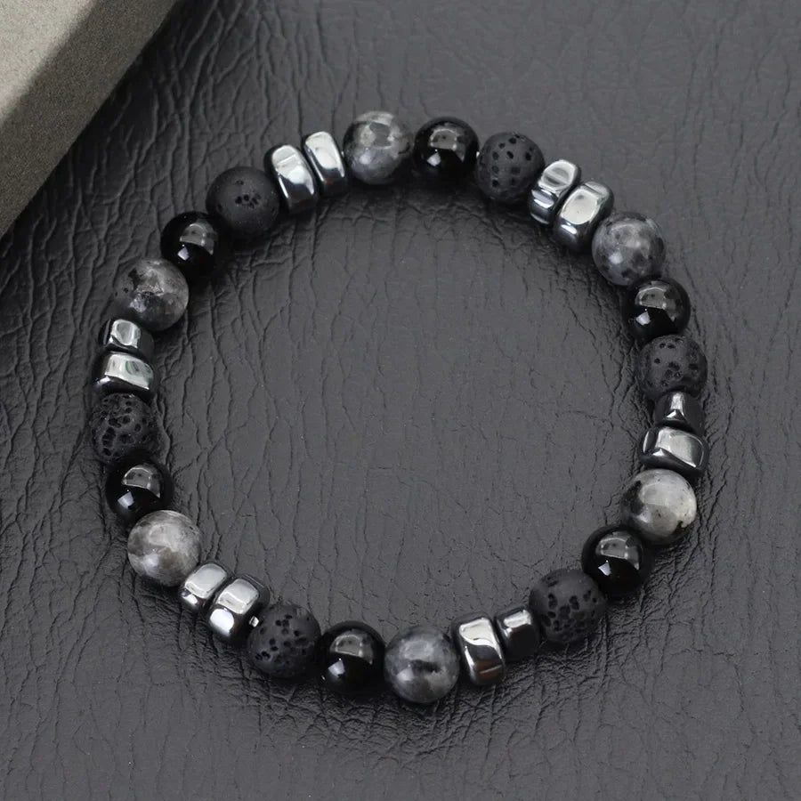 Stone Bead Strand Bracelet for Men — Blue, Black & Brown Options