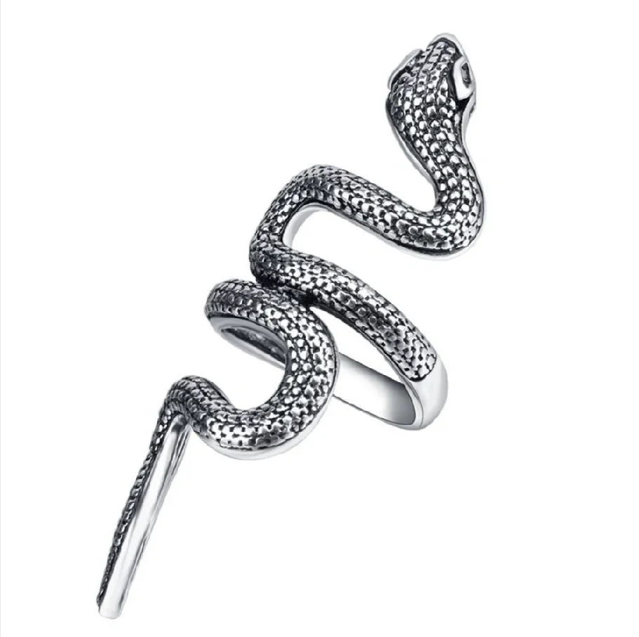 Gothic Snake Adjustable Ring — Silver-Tone Zinc Alloy