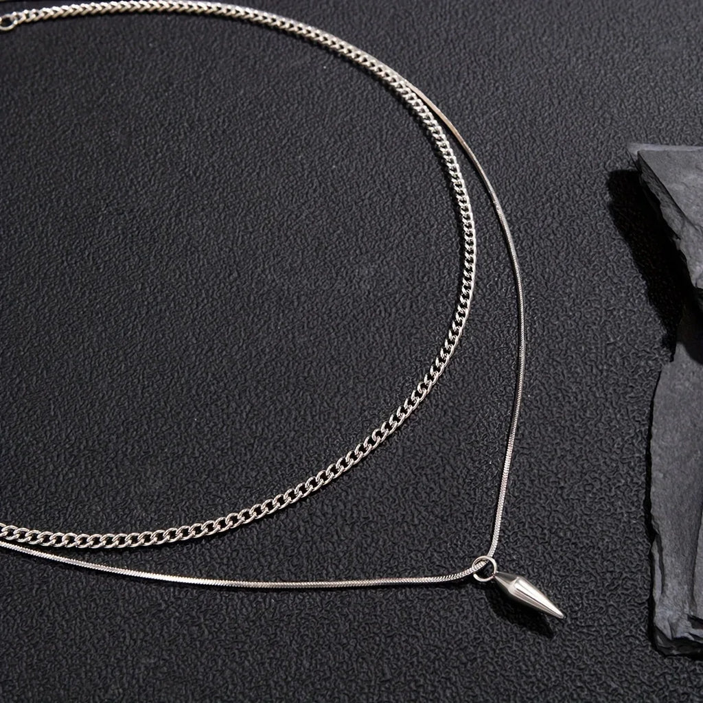 1 piece, men's stainless steel stacked necklace, hip-hop stainless steel round tip cone hanging  necklace, friend gift.jvv