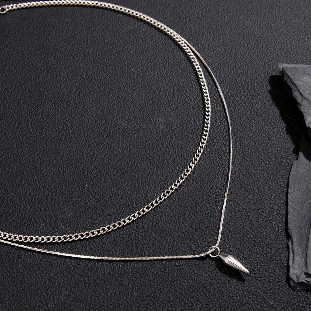 1 piece, men's stainless steel stacked necklace, hip-hop stainless steel round tip cone hanging  necklace, friend gift.jvv