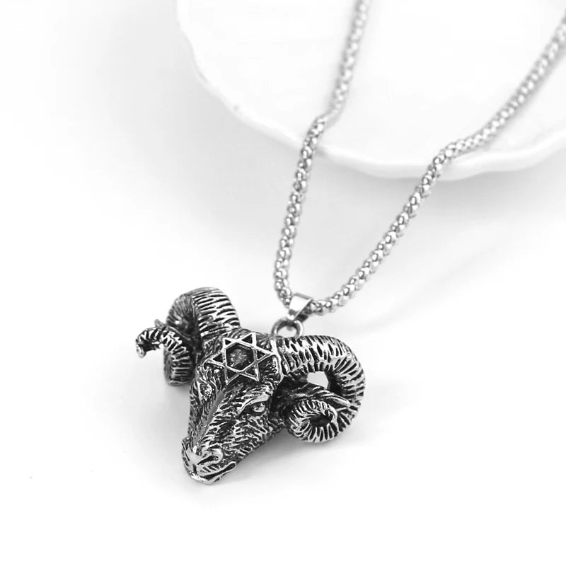 Retro European American Satan Goat Head Necklace - Unique Pentagram Demon Pendant - Niche Personality Jewelry Gift