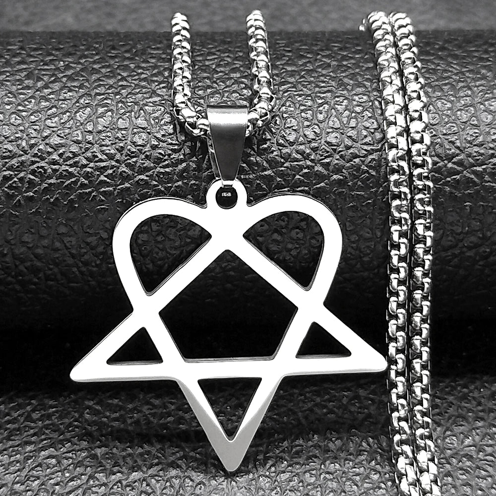 Hip Hop Rock Music Him Heartagram Star Heart Necklace for Women Men Stainless Steel Y2k Black Metal Band Goth Punk Chain Jewelry