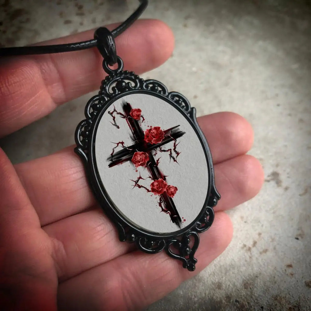Gothic Crow Black Forest Charm Necklace Fashion Witch Jewelry Gift Pagan Cross Black Cat Skull Glass Pendant Necklace