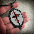 Gothic Crow Black Forest Charm Necklace Fashion Witch Jewelry Gift Pagan Cross Black Cat Skull Glass Pendant Necklace