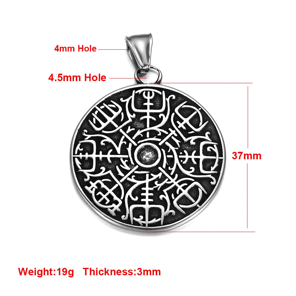 Norse Viking Rune Round Pendant Necklace — Stainless Steel