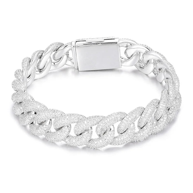 Iced Out Miami Cuban Link Bracelet for Men, Full CZ Diamond Hip Hop Bling Jewelry, Rapper Streetwear Accessory