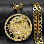 Jesus Crown of thorns Men's Necklace Stainless Steel Gold Color Chain Crucifix Medal Male Neckalces Religious Jewelry