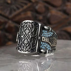 European and American new fashion armor shield shape retro engraved flip men's ring