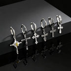 Jesus Cross Textured Dangle Earrings — Stainless Steel