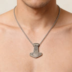 Mjolnir Thor Hammer Box Chain Pendant Necklace — Stainless Steel