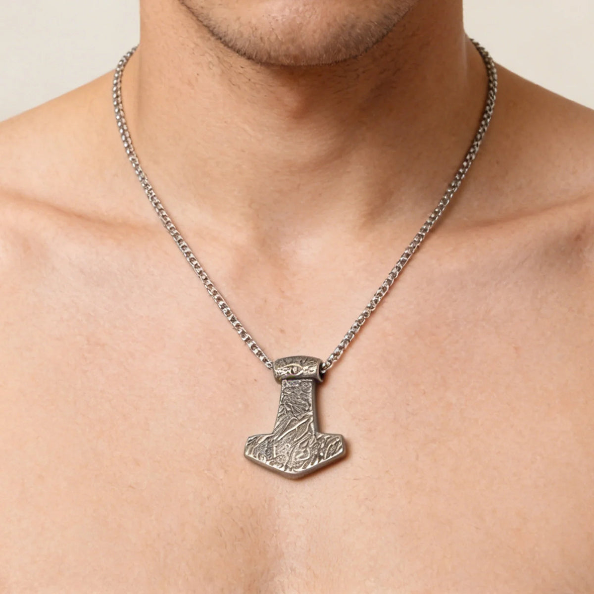 Mjolnir Thor Hammer Box Chain Pendant Necklace — Stainless Steel