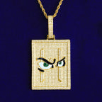 Bubble Letter Iced Out Bird Eye Dog Tag Necklace Pendant for Men Real Gold Plated 5A Cubic Zirconia Hip Hop Jewelry