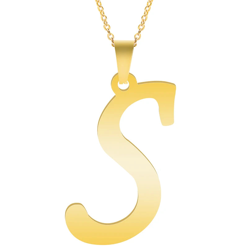 Initial 26 Letters Pendant Stainless Steel Necklaces For Women Men Accessories English Alphabet Necklace Fashion