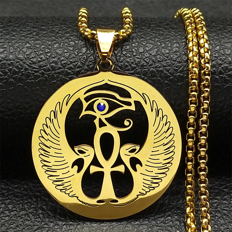 Hamsa Ankh Eye of Horus Pendant Necklace