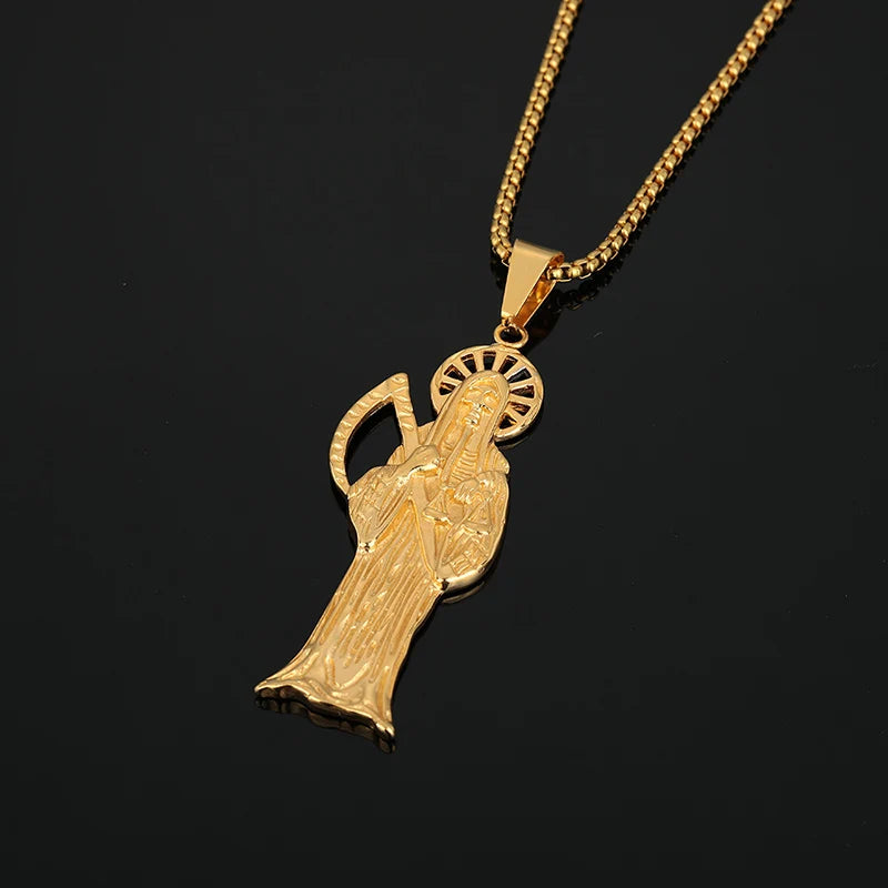 Iced Out Grim Reaper Pendant Necklace — Gold
