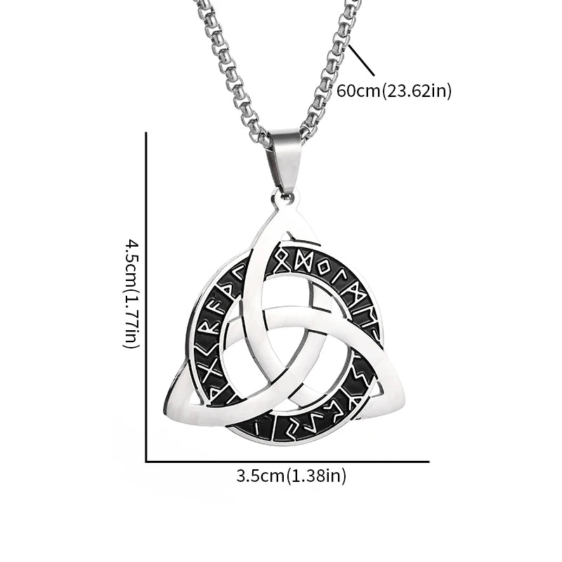 Stainless Steel Trinity Celtic Knot Nordic Rune Pendant Necklace Retro Ethnic Style Irish Knot Lucky Amulet Jewelry for