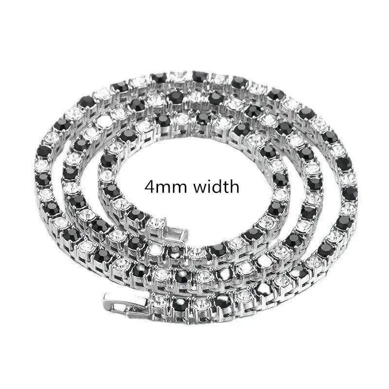 4/5mm 1 Row Black White Crystal Cz Stone Tennis Chain Hip Hop Choker Necklace Bling Iced Out Rock Jewelry For Men Women 18inch